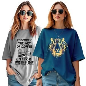 Women's Casual Printed Round Neck, Oversized Longline Drop Shoulder Boho Style T-Shirt