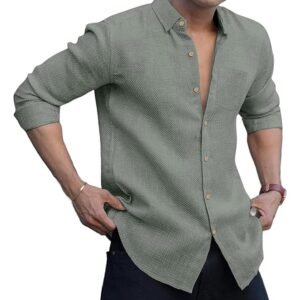 Men's Regular Fit Solid Pattern Laffer Cotton Shirt with Long Sleeve Collared Neck Standard Length and Button Down Closure Type | Mens Casual Shirts | Man's Formal Shirts