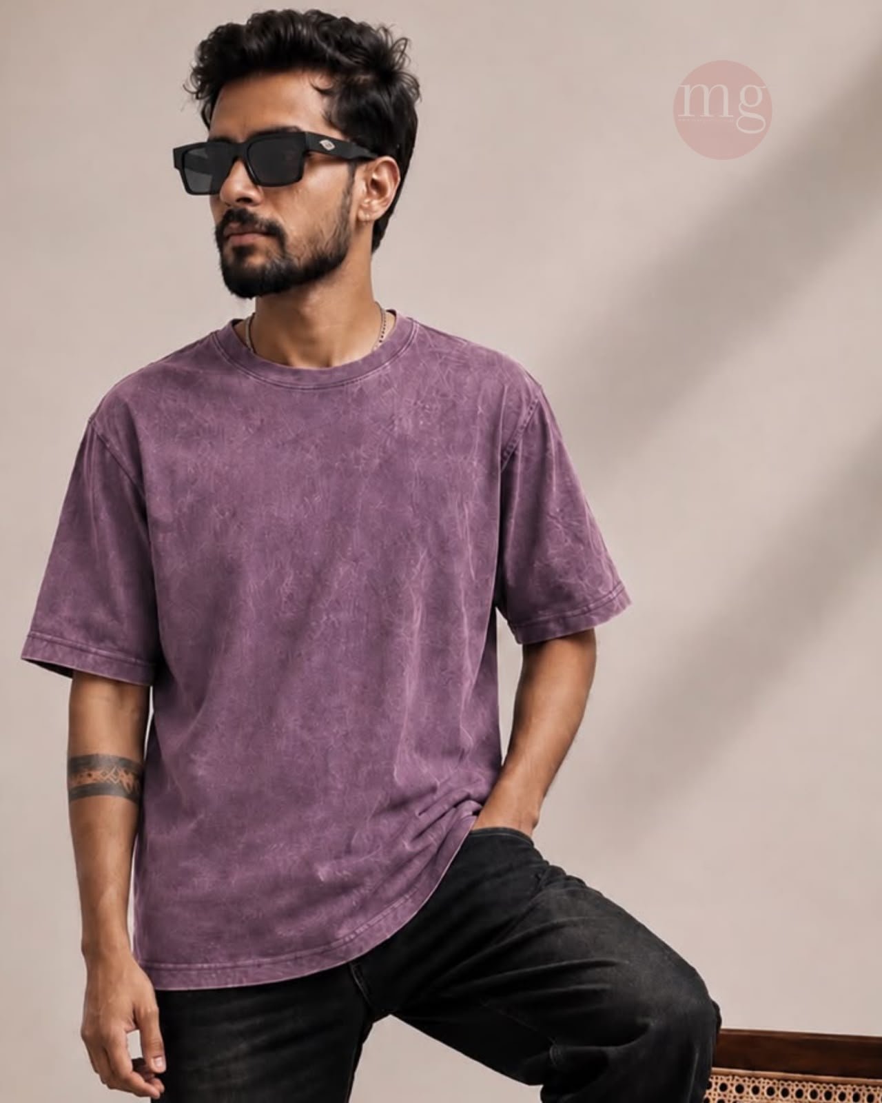Acid Wash - Oversize T-Shirt For Mans. Round Neck Fabric 100% Cotton Purple, Dark Green,Black T-Shirt