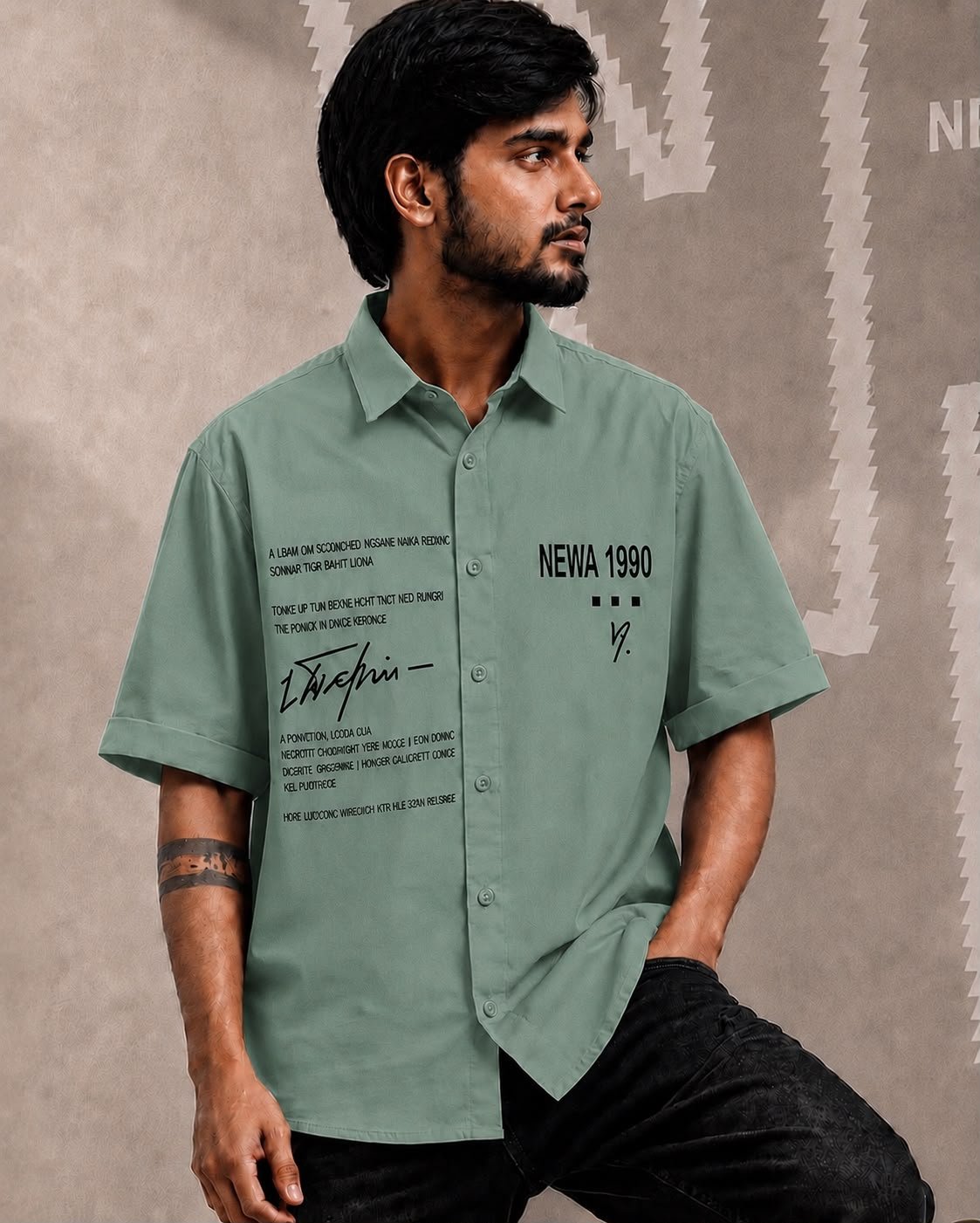 Newa 1990 Prnted Oversize Half Slave Shirt For Men. Comfortable Shirts - Image 18