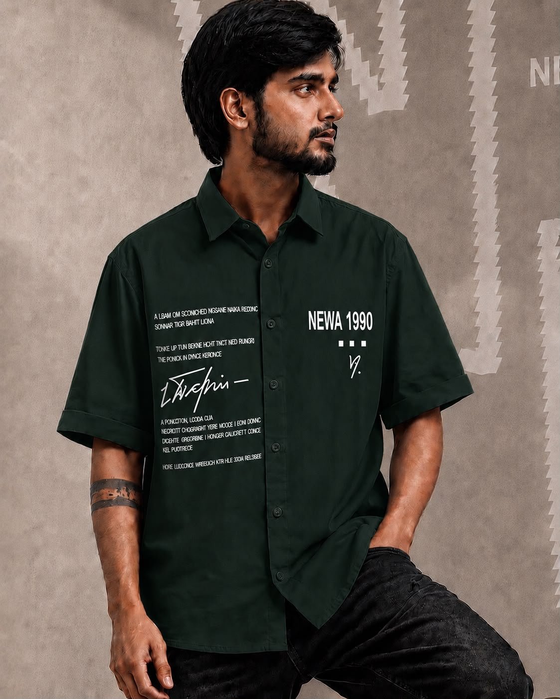 Newa 1990 Prnted Oversize Half Slave Shirt For Men. Comfortable Shirts - Image 10
