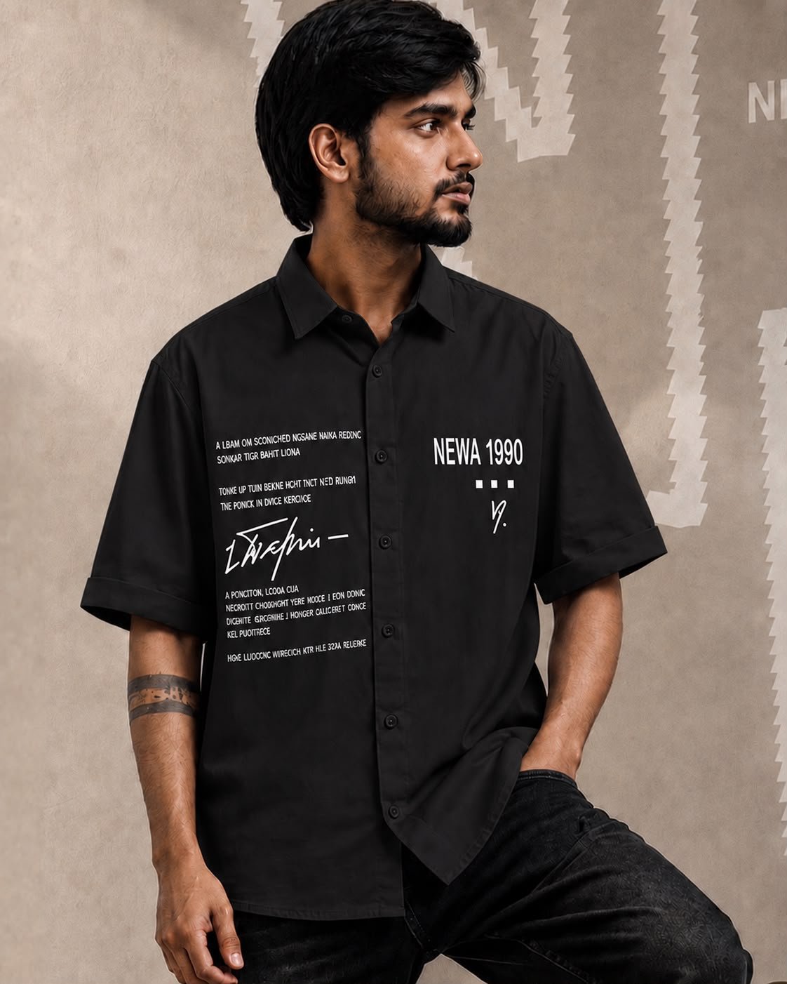 Newa 1990 Prnted Oversize Half Slave Shirt For Men. Comfortable Shirts - Image 8