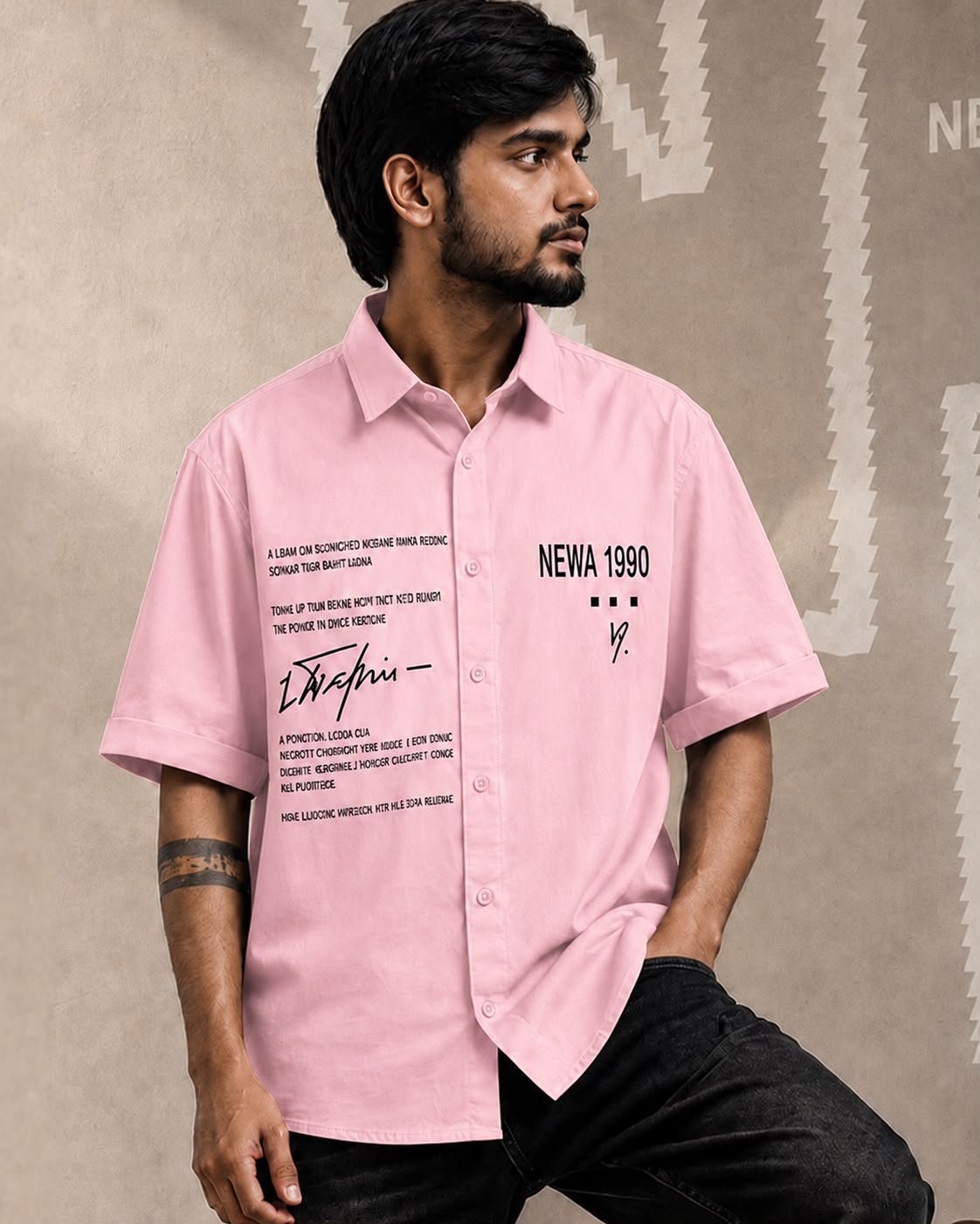 Newa 1990 Prnted Oversize Half Slave Shirt For Men. Comfortable Shirts - Image 6