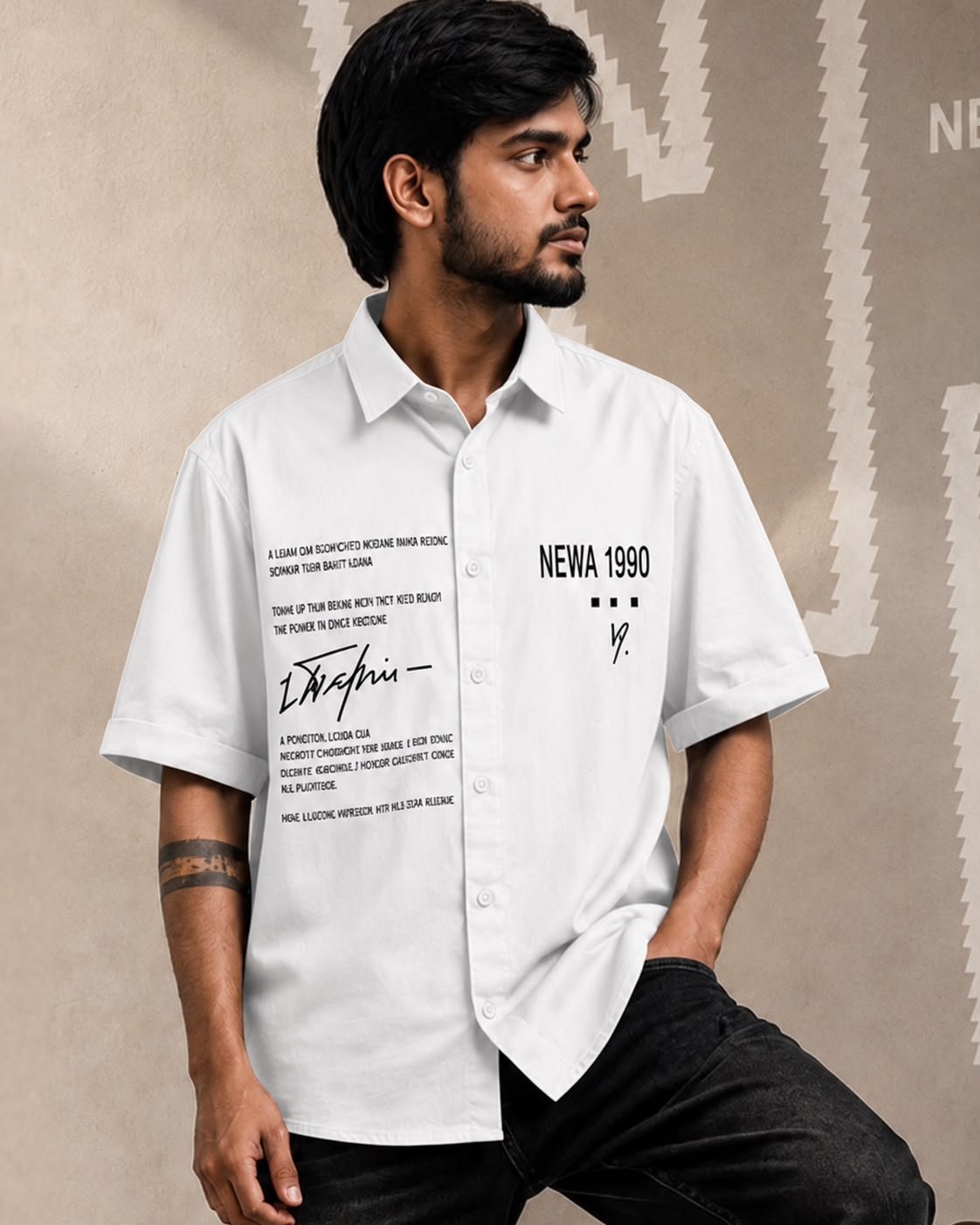 Newa 1990 Prnted Oversize Half Slave Shirt For Men. Comfortable Shirts - Image 4