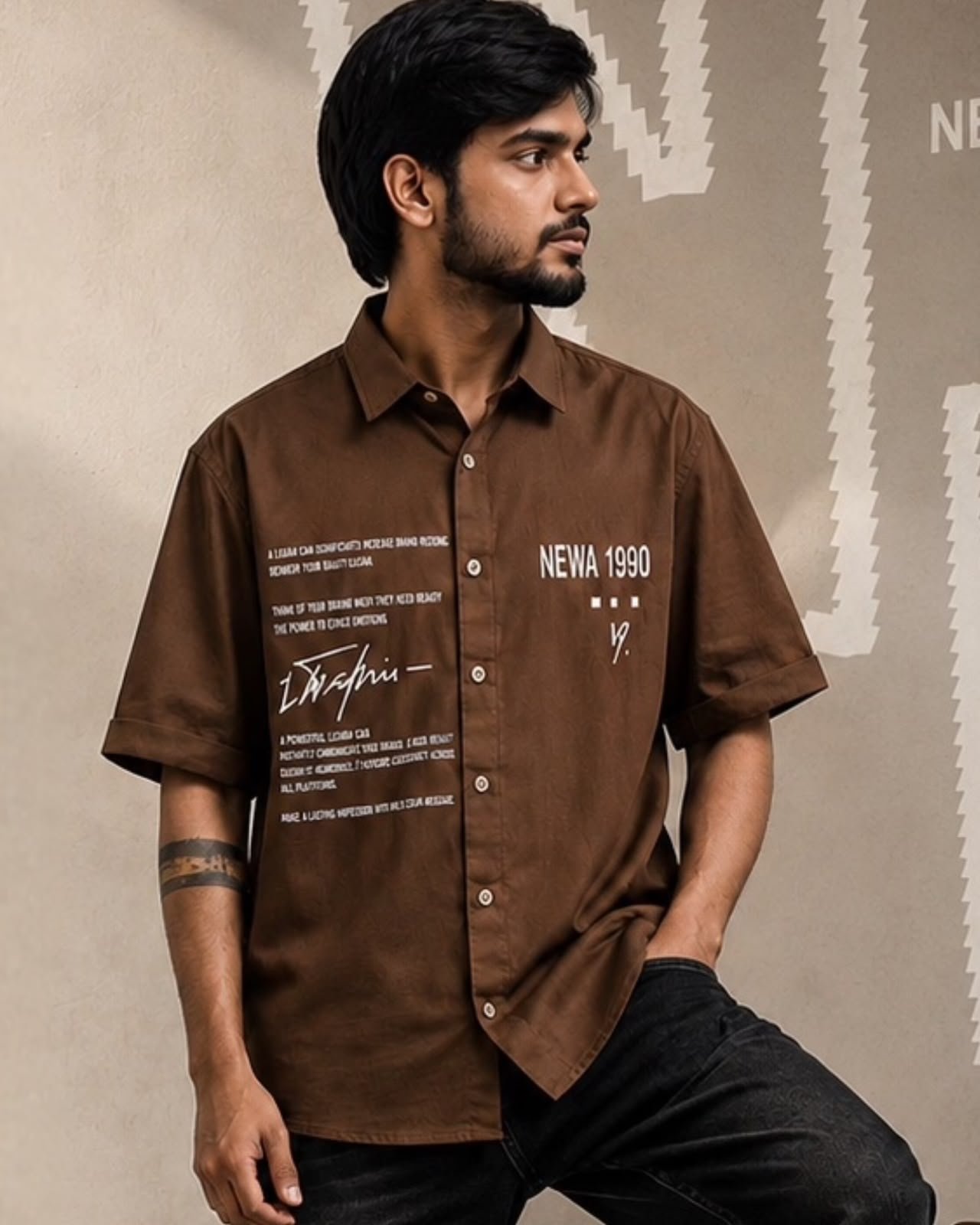 Newa 1990 Prnted Oversize Half Slave Shirt For Men. Comfortable Shirts - Image 2