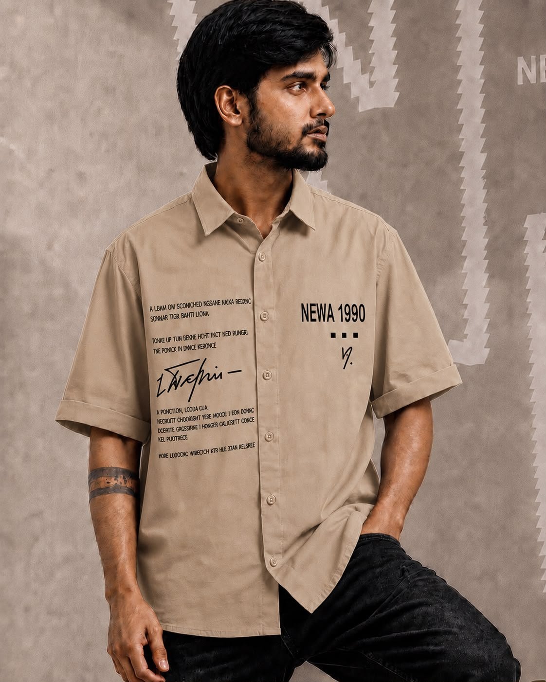 Newa 1990 Prnted Oversize Half Slave Shirt For Men. Comfortable Shirts - Image 16