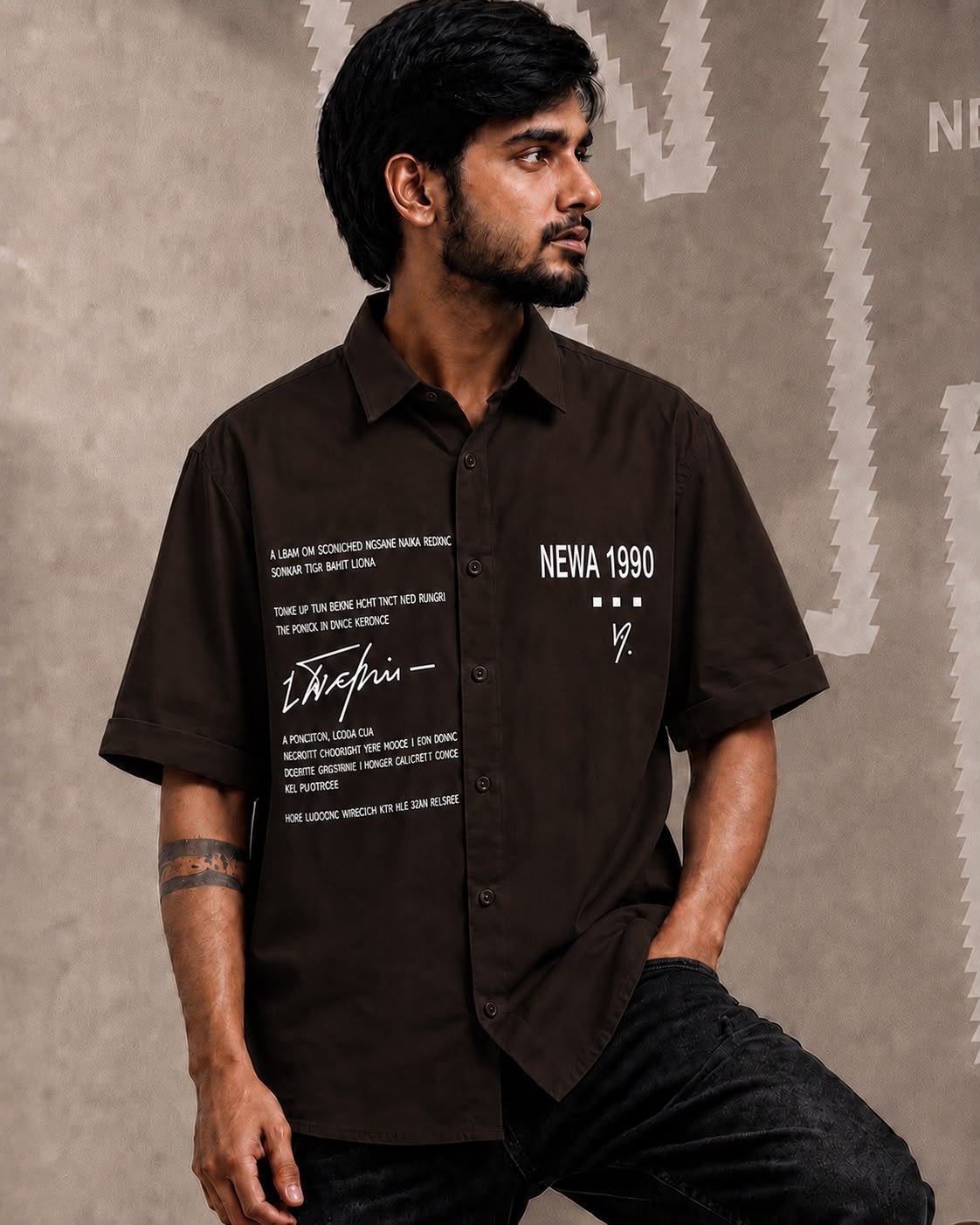 Newa 1990 Prnted Oversize Half Slave Shirt For Men. Comfortable Shirts - Image 14