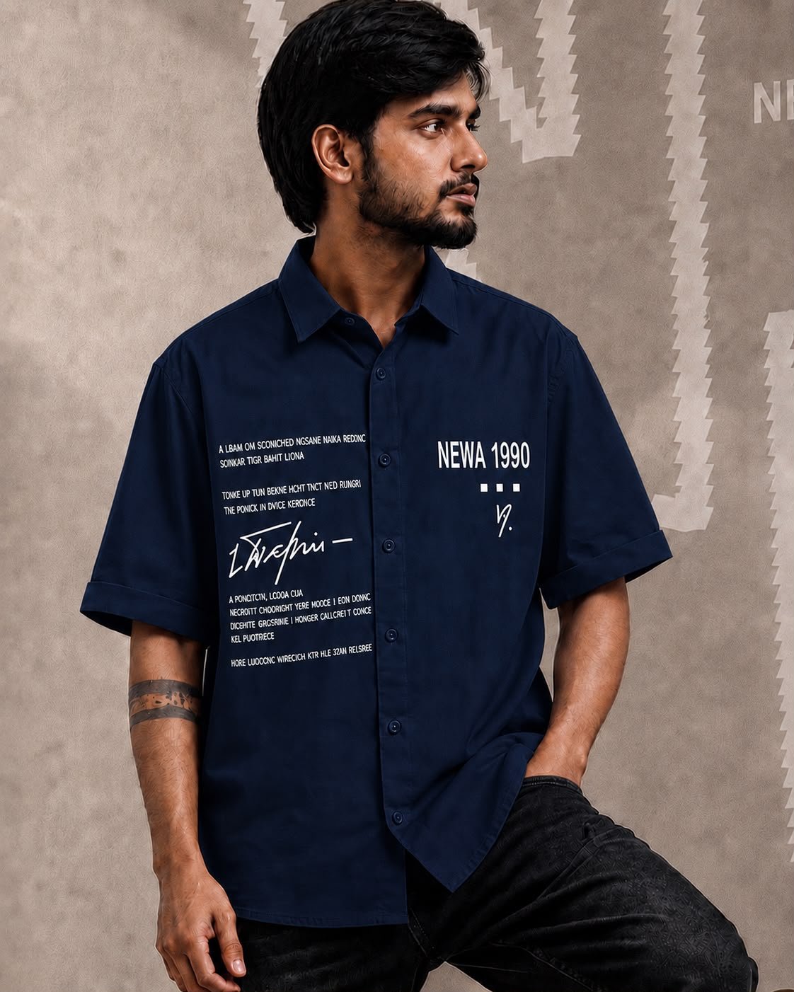Newa 1990 Prnted Oversize Half Slave Shirt For Men. Comfortable Shirts - Image 12