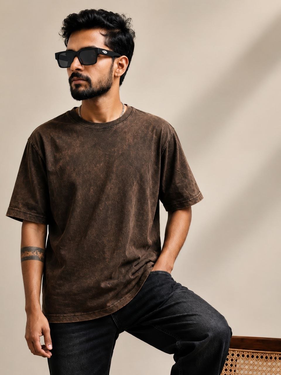 Acid Wash - Oversize T-Shirt For Mans. Round Neck Fabric 100% Cotton Purple, Dark Green,Black T-Shirt - Image 4