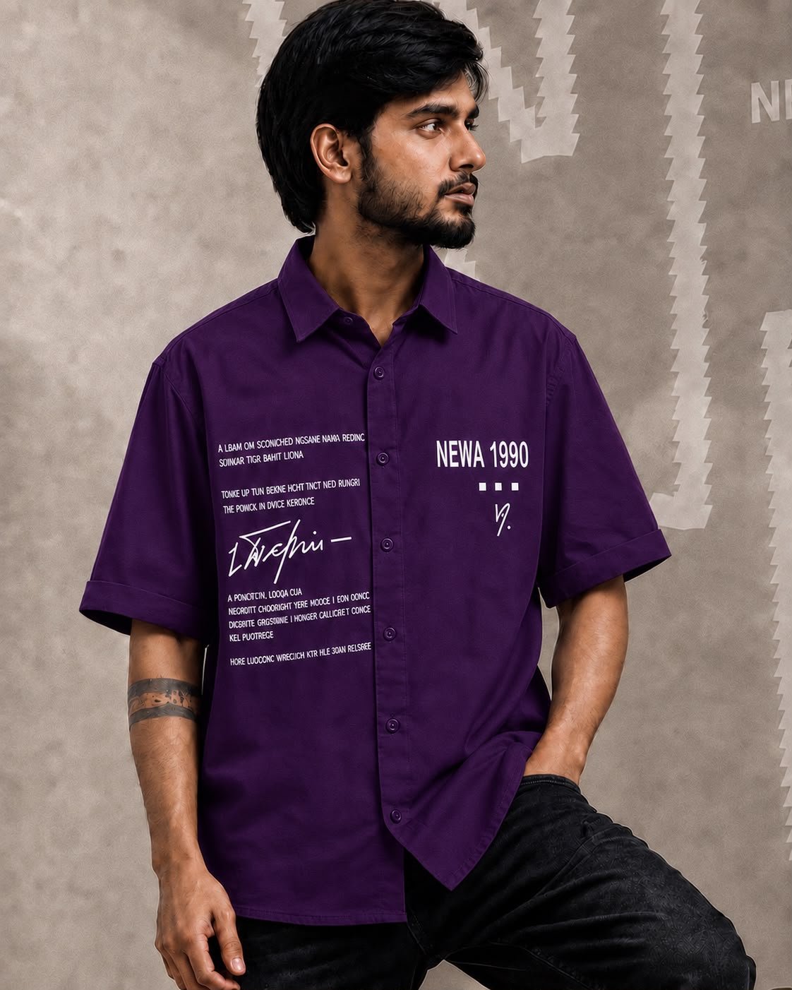 Newa 1990 Prnted Oversize Half Slave Shirt For Men. Comfortable Shirts - Image 20